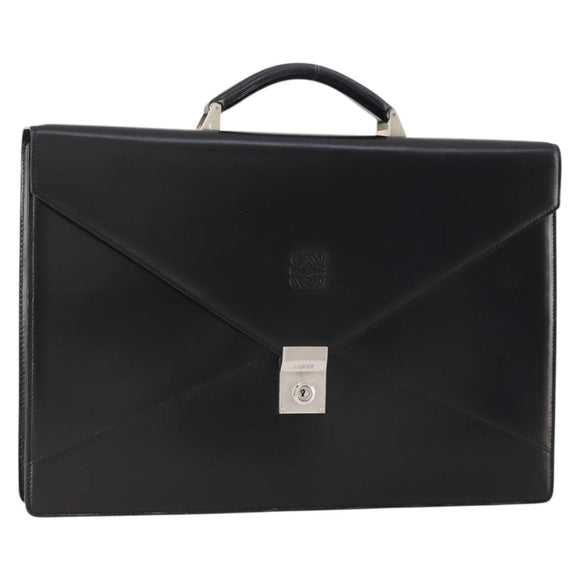 LOEWE Anagram Business Bag Leather Black Silver Auth bs34374A