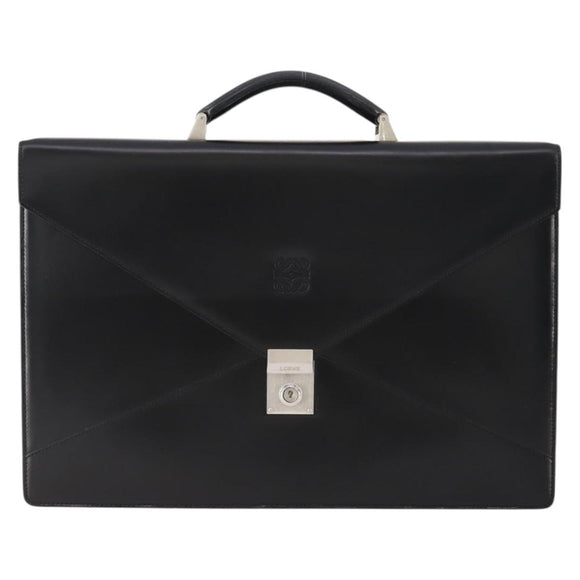 LOEWE Anagram Business Bag Leather Black Silver Auth bs34374A