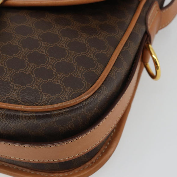 CELINE Macadam Canvas Shoulder Bag PVC Leather Brown Gold Auth bs34376