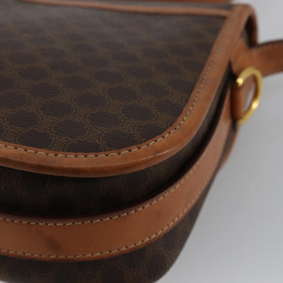 CELINE Macadam Canvas Shoulder Bag PVC Leather Brown Gold Auth bs34376