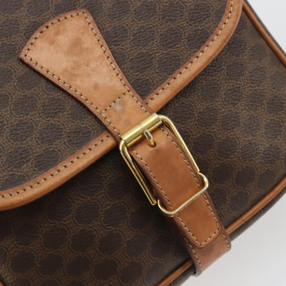 CELINE Macadam Canvas Shoulder Bag PVC Leather Brown Gold Auth bs34376