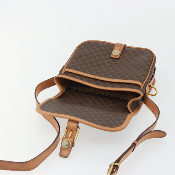 CELINE Macadam Canvas Shoulder Bag PVC Leather Brown Gold Auth bs34376