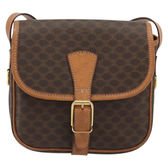 CELINE Macadam Canvas Shoulder Bag PVC Leather Brown Gold Auth bs34376