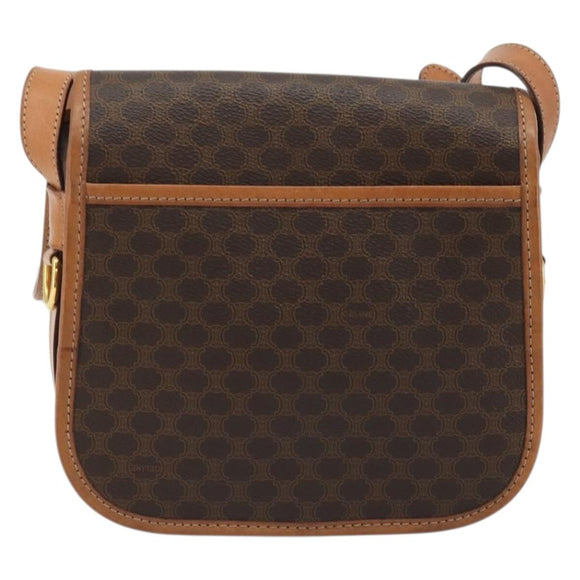 CELINE Macadam Canvas Shoulder Bag PVC Leather Brown Gold Auth bs34376
