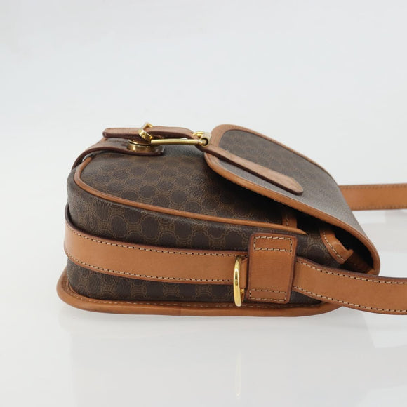 CELINE Macadam Canvas Shoulder Bag PVC Leather Brown Gold Auth bs34376