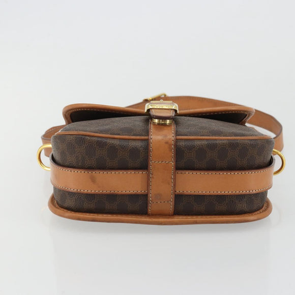 CELINE Macadam Canvas Shoulder Bag PVC Leather Brown Gold Auth bs34376