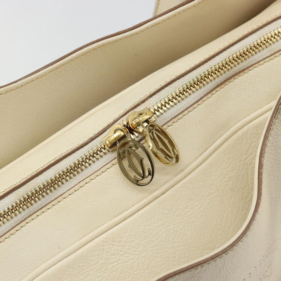 CARTIER Hand Bag Leather 2way Ivory Gold Auth bs34377