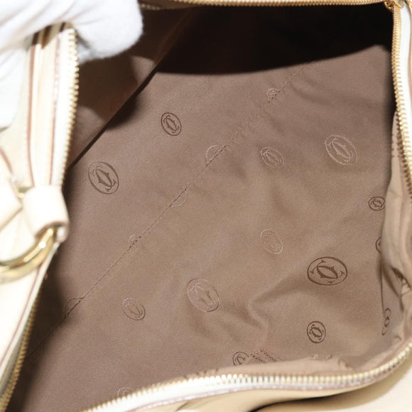 CARTIER Hand Bag Leather 2way Ivory Gold Auth bs34377