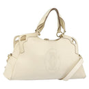 CARTIER Hand Bag Leather 2way Ivory Gold Auth bs34377-1