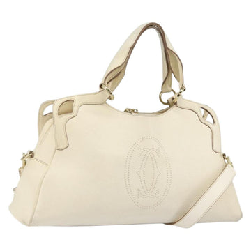 CARTIER Hand Bag Leather 2way Ivory Gold Auth bs34377