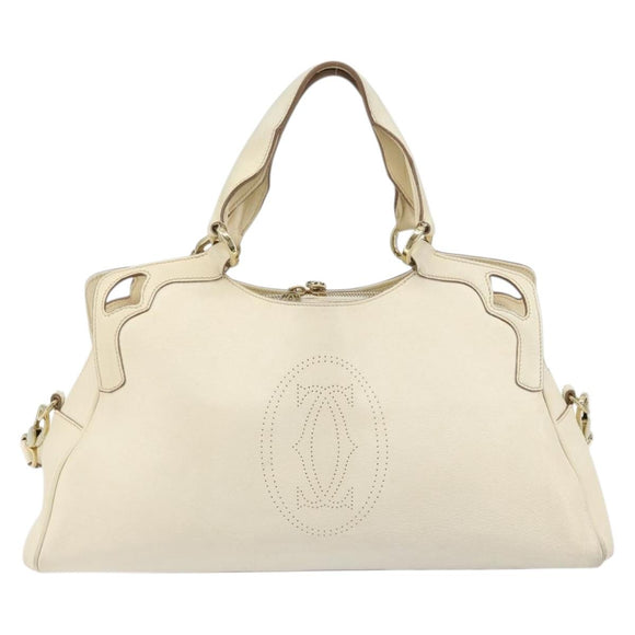 CARTIER Hand Bag Leather 2way Ivory Gold Auth bs34377