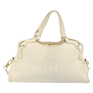 CARTIER Hand Bag Leather 2way Ivory Gold Auth bs34377 - 0