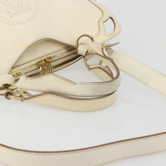 CARTIER Hand Bag Leather 2way Ivory Gold Auth bs34377