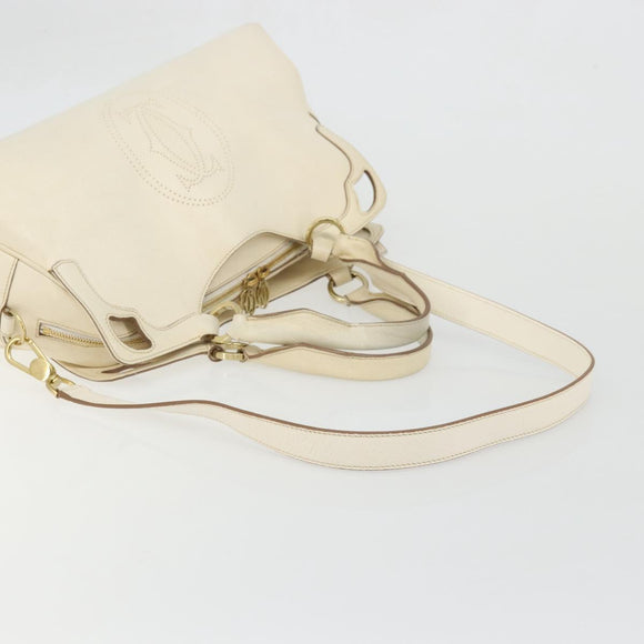 CARTIER Hand Bag Leather 2way Ivory Gold Auth bs34377
