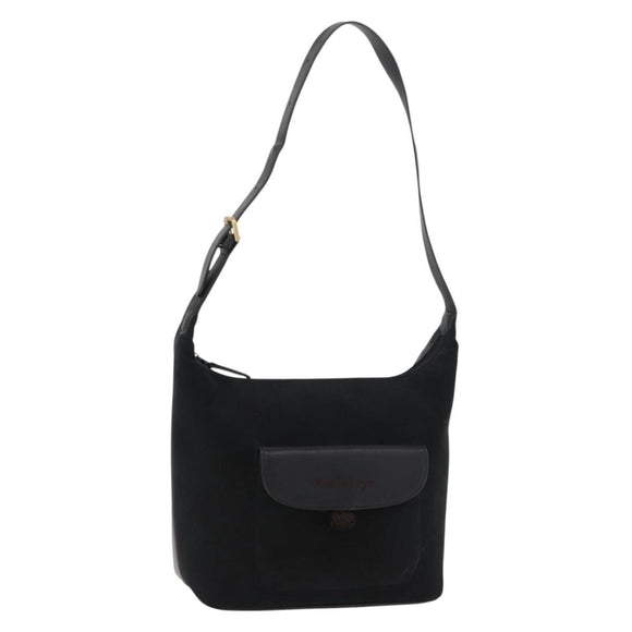 Burberrys Shoulder Bag Suede Leather Black Gold Auth bs34378