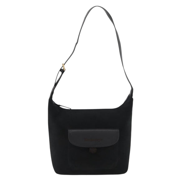 Burberrys Shoulder Bag Suede Leather Black Gold Auth bs34378