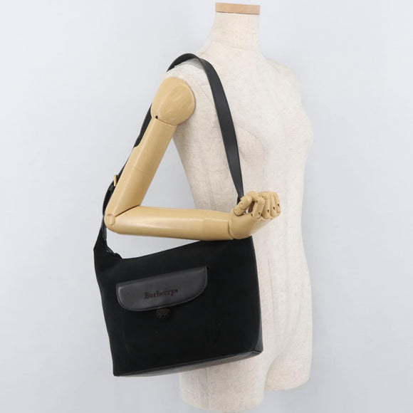 Burberrys Shoulder Bag Suede Leather Black Gold Auth bs34378