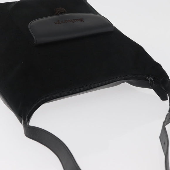 Burberrys Shoulder Bag Suede Leather Black Gold Auth bs34378
