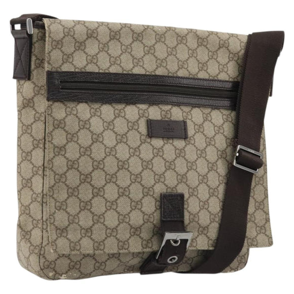 GUCCI GG Supreme Shoulder Bag PVC Beige Silver 141194 Auth bs34393