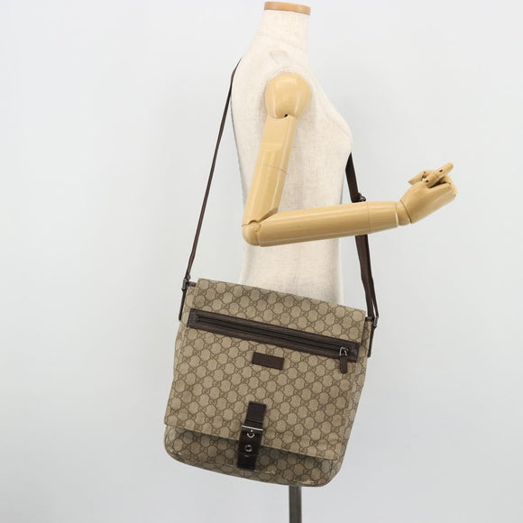 GUCCI GG Supreme Shoulder Bag PVC Beige Silver 141194 Auth bs34393