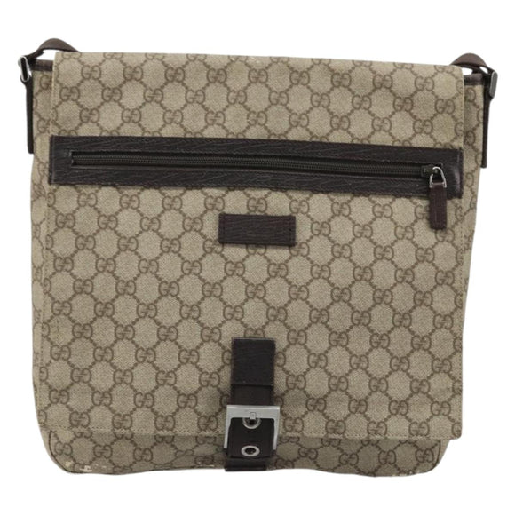 GUCCI GG Supreme Shoulder Bag PVC Beige Silver 141194 Auth bs34393