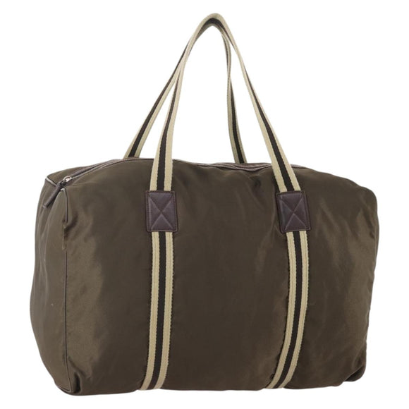 GUCCI Boston Bag Nylon Khaki Silver 012 8657 3754 Auth bs34394