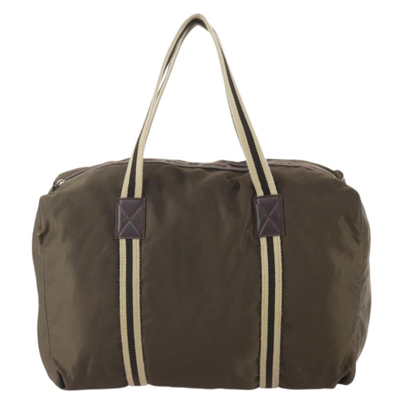 GUCCI Boston Bag Nylon Khaki Silver 012 8657 3754 Auth bs34394