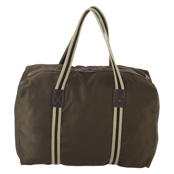 GUCCI Boston Bag Nylon Khaki Silver 012 8657 3754 Auth bs34394