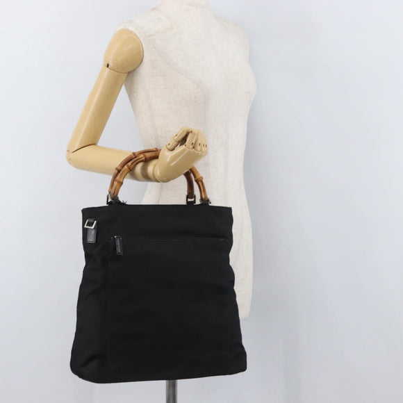 GUCCI Bamboo Hand Bag Nylon Black Silver 002 3754 0506 Auth bs34395