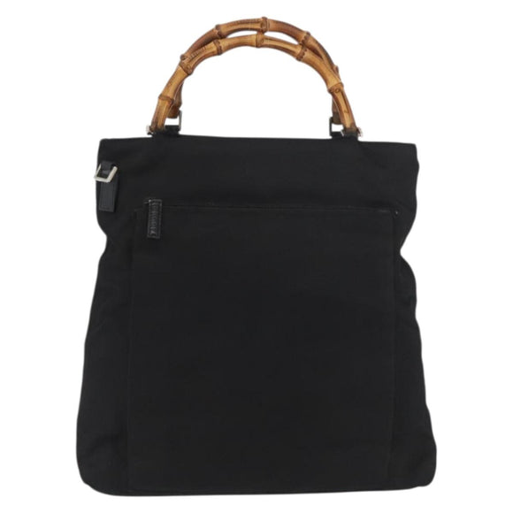 GUCCI Bamboo Hand Bag Nylon Black Silver 002 3754 0506 Auth bs34395