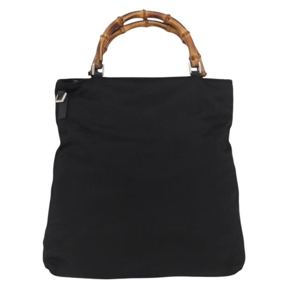 GUCCI Bamboo Hand Bag Nylon Black Silver 002 3754 0506 Auth bs34395