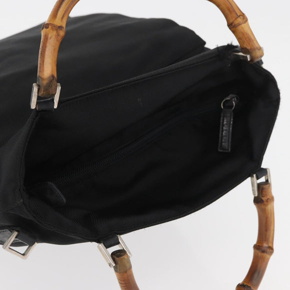 GUCCI Bamboo Hand Bag Nylon Black Silver 002 3754 0506 Auth bs34395