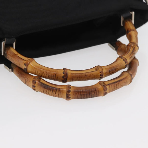 GUCCI Bamboo Hand Bag Nylon Black Silver 002 3754 0506 Auth bs34395
