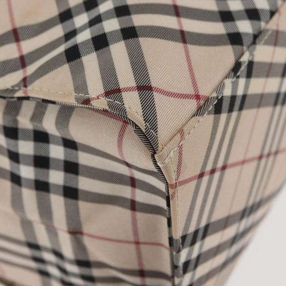 BURBERRY Nova Check Blue Label Hand Bag Nylon Beige Silver Auth bs34396