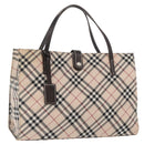 BURBERRY Nova Check Blue Label Hand Bag Nylon Beige Silver Auth bs34396-1