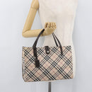 BURBERRY Nova Check Blue Label Hand Bag Nylon Beige Silver Auth bs34396-22