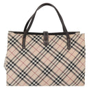 BURBERRY Nova Check Blue Label Hand Bag Nylon Beige Silver Auth bs34396-2