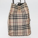 BURBERRY Nova Check Blue Label Hand Bag Nylon Beige Silver Auth bs34396-4