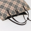 BURBERRY Nova Check Blue Label Hand Bag Nylon Beige Silver Auth bs34396-6