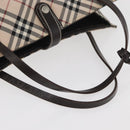BURBERRY Nova Check Blue Label Hand Bag Nylon Beige Silver Auth bs34396-7