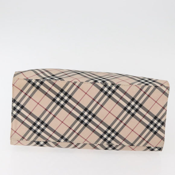 BURBERRY Nova Check Blue Label Hand Bag Nylon Beige Silver Auth bs34396
