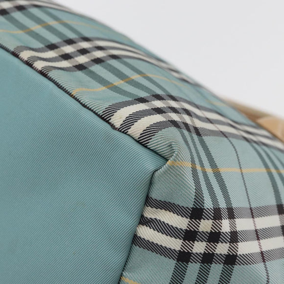 BURBERRY Nova Check Blue Label Hand Bag Nylon Light Blue Silver Auth bs34397