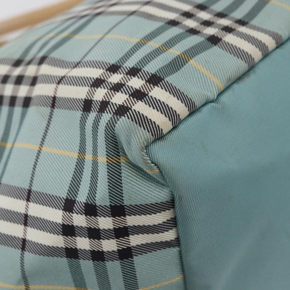 BURBERRY Nova Check Blue Label Hand Bag Nylon Light Blue Silver Auth bs34397