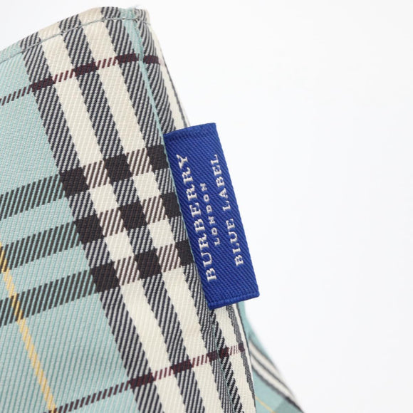 BURBERRY Nova Check Blue Label Hand Bag Nylon Light Blue Silver Auth bs34397