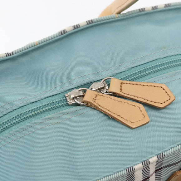 BURBERRY Nova Check Blue Label Hand Bag Nylon Light Blue Silver Auth bs34397