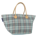 BURBERRY Nova Check Blue Label Hand Bag Nylon Light Blue Silver Auth bs34397-1