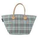 BURBERRY Nova Check Blue Label Hand Bag Nylon Light Blue Silver Auth bs34397-13
