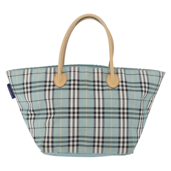 BURBERRY Nova Check Blue Label Hand Bag Nylon Light Blue Silver Auth bs34397