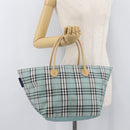 BURBERRY Nova Check Blue Label Hand Bag Nylon Light Blue Silver Auth bs34397-23