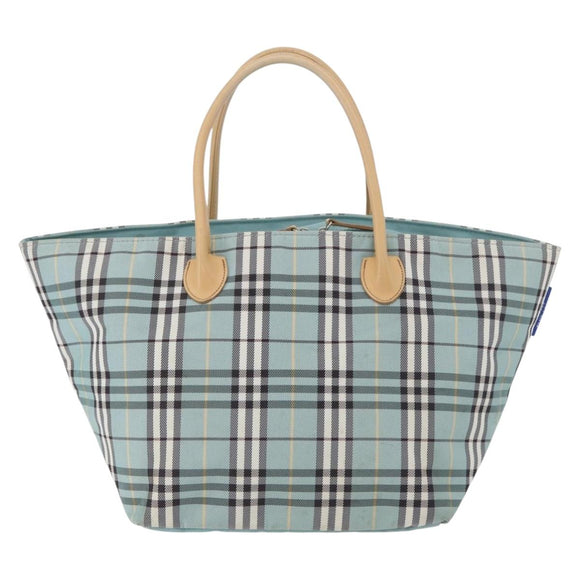 BURBERRY Nova Check Blue Label Hand Bag Nylon Light Blue Silver Auth bs34397